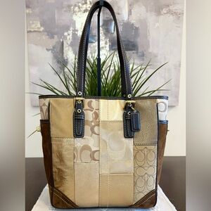 Coach Gold & Brown Patchwork Tote
